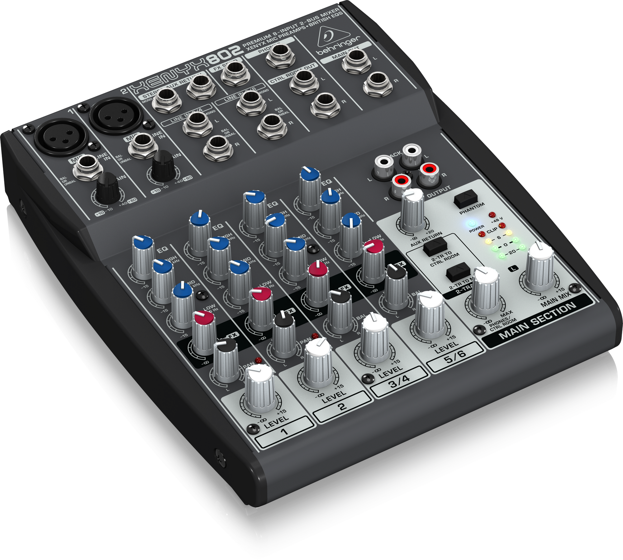Behringer Xenyx 802 Premium 8-Input 2-Bus Mixer with Xenyx Mic Preamps and British EQs,Black & Hosa CPR-202 Dual 1/4 TS to Dual RCA Stereo Interconnect Cable 2 Meters 
