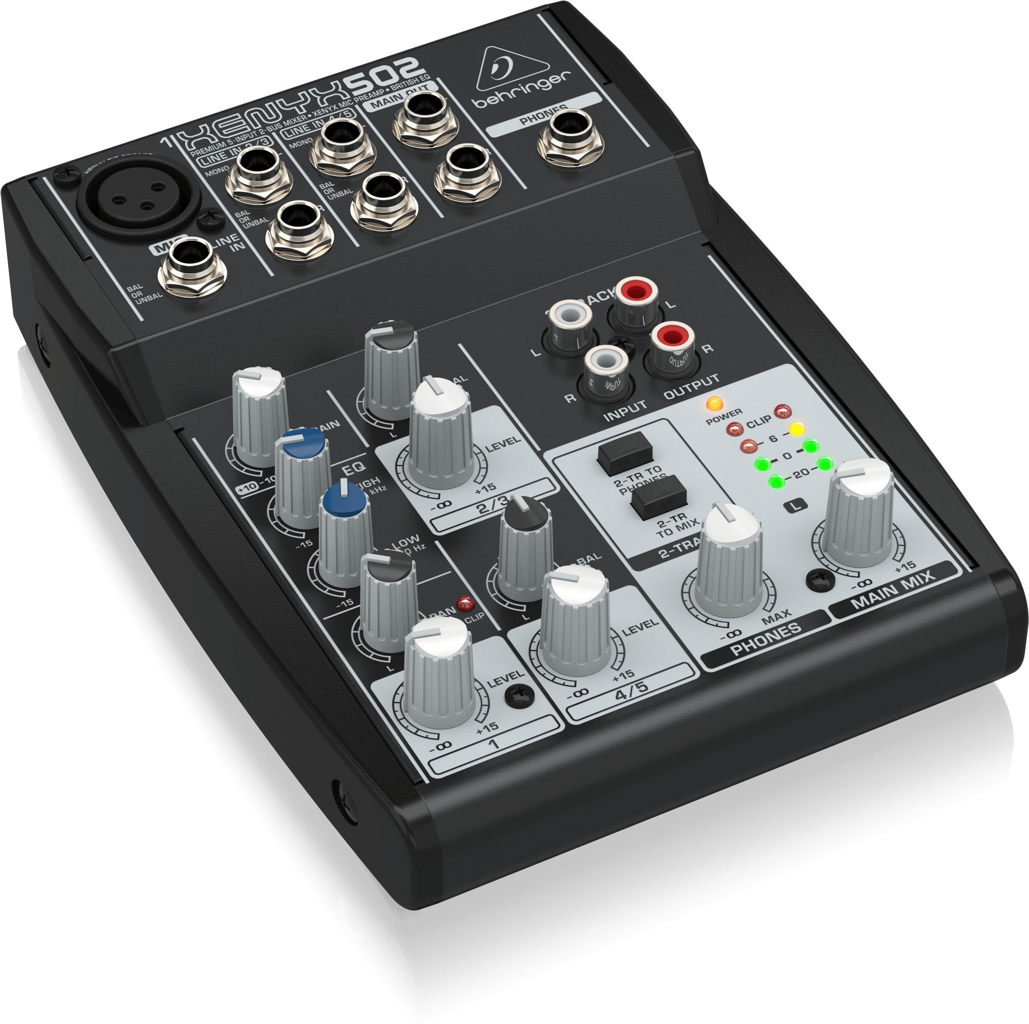 Behringer XENYX 502 5-Channel Audio Mixer and Accessory Bundle w/ 5X Cables and Fibertique Cloth 