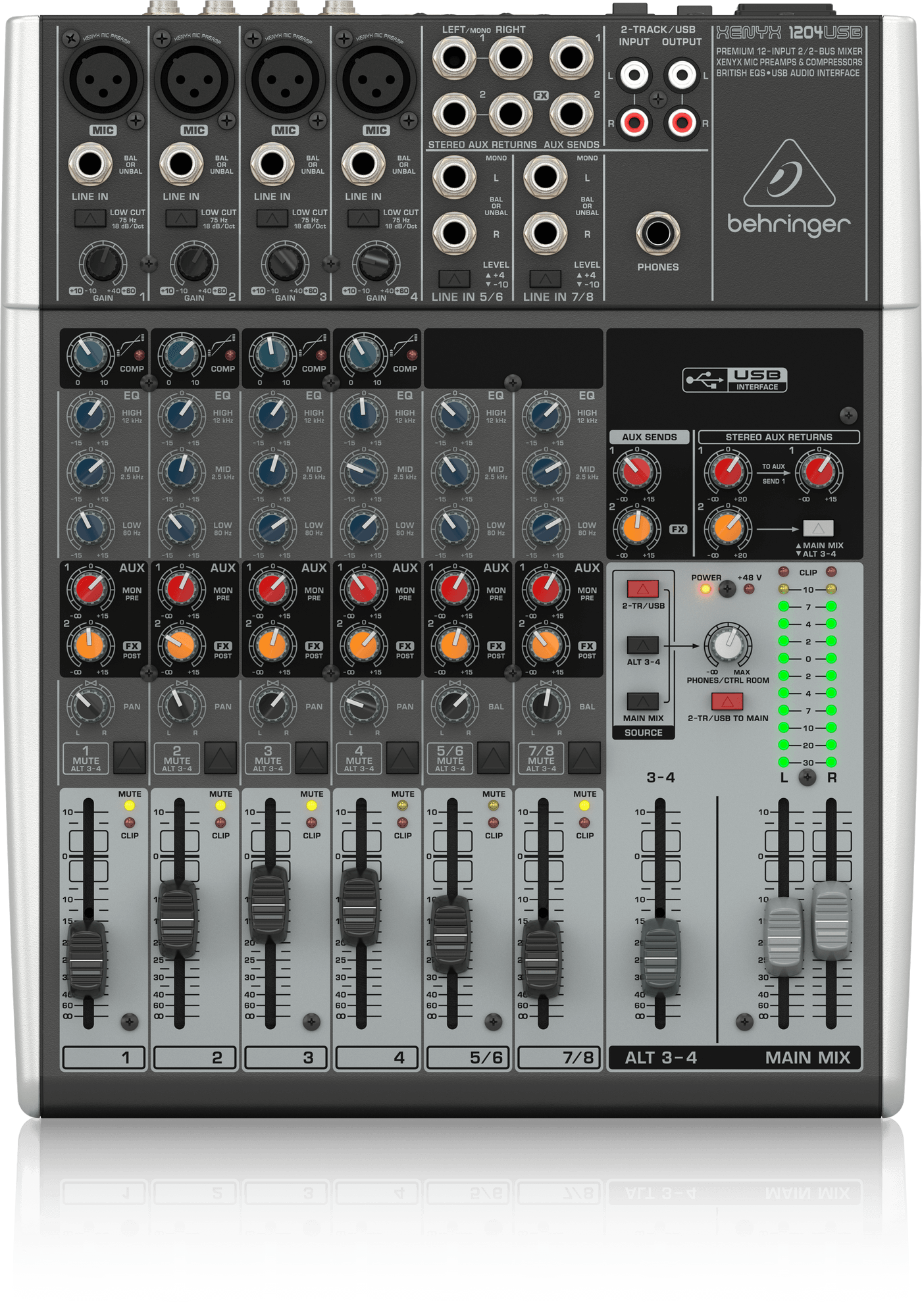 Behringer XENYX 1204USB Small Format Mixer with XENYX Mic Preamps, 12 Input  Channels, 10Hz to 200kHz Frequency Response