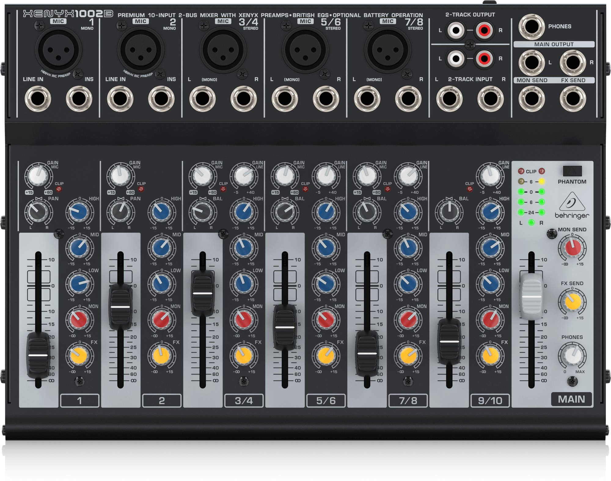 Behringer XENYX 1002B 10-Channel Audio Mixer and Accessory Bundle with 10X  Cables + Closed-Back Headphones + Fibertique Cleaning Cloth 