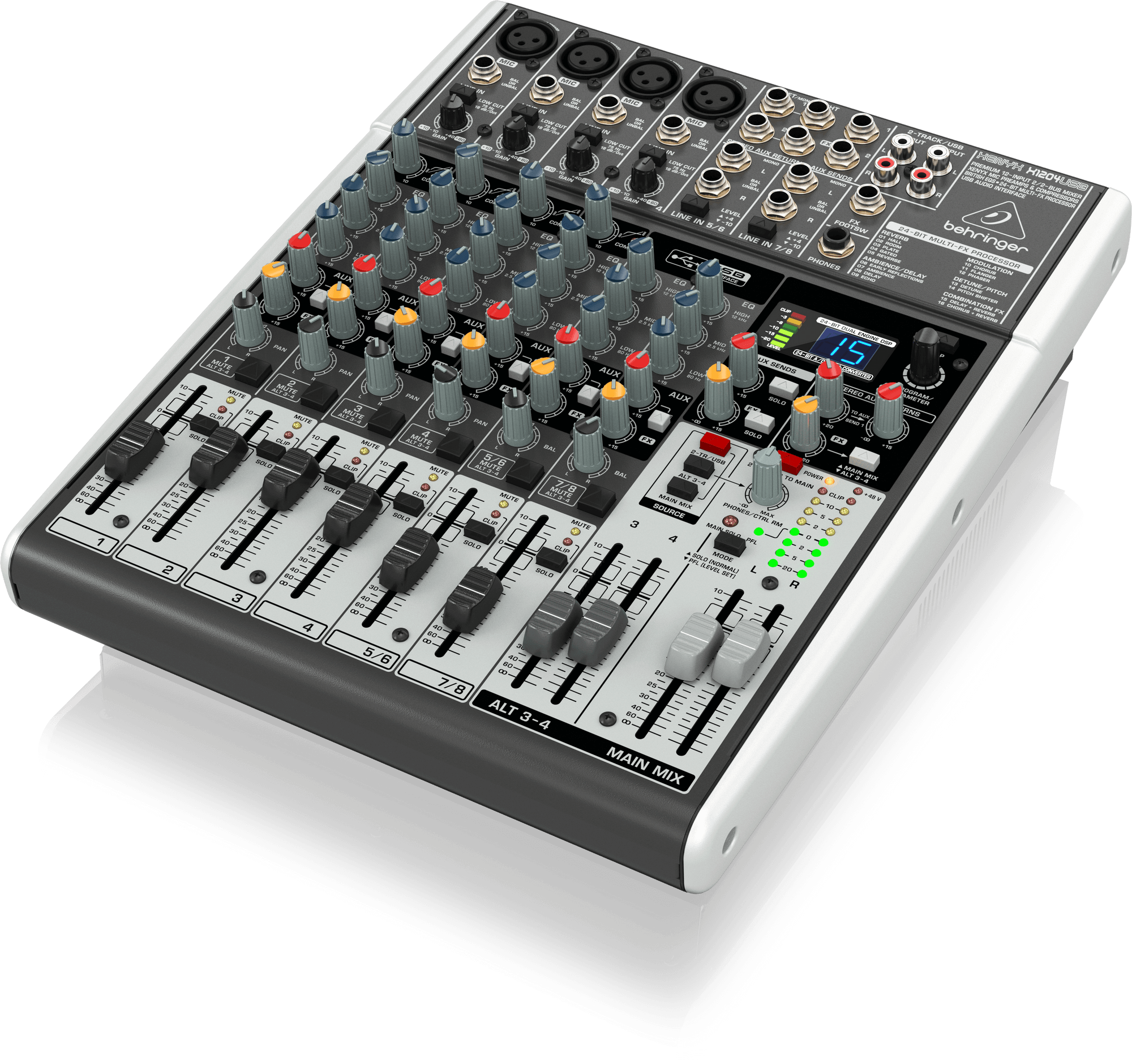 Behringer XENYX X1204USB 12-Input USB Audio Mixer with Effects and Dynamic Microphone Closed-Back Headphones and Platinum Bundle 