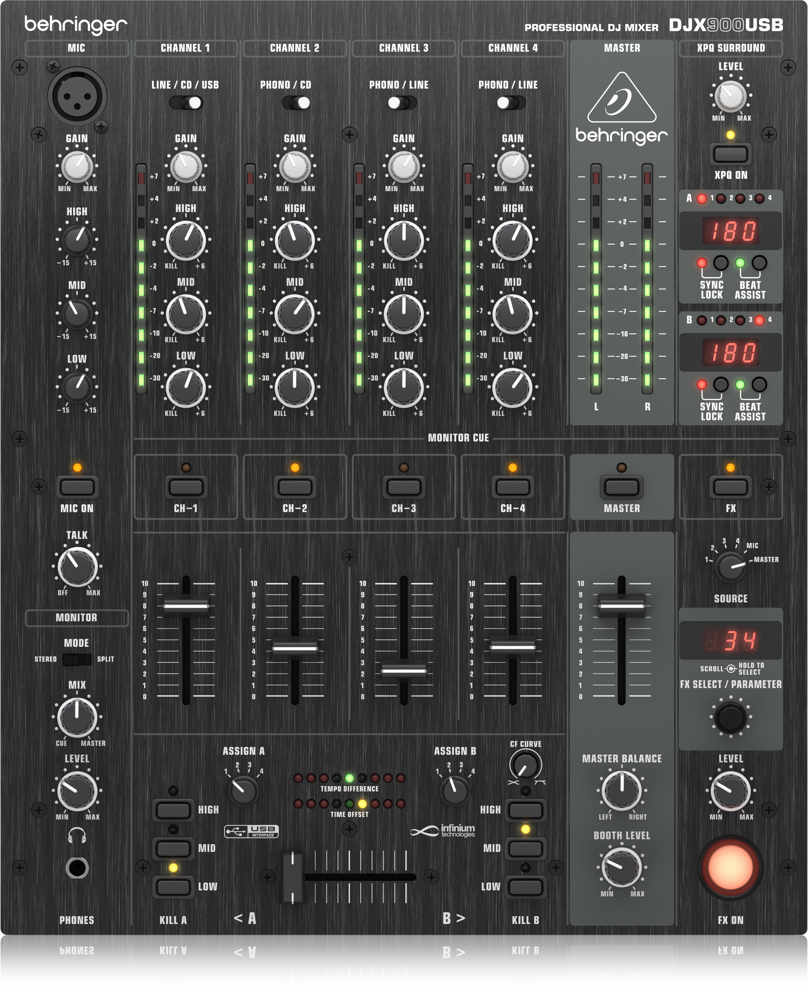 Behringer DJX900USB 5-Channel DJ Mixer,h infinium VCA Crossfader USB Advanced Digital Effects 